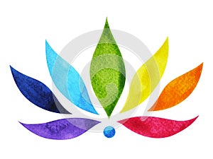 7 color of chakra sign symbol, colorful lotus flower, watercolor painting photo