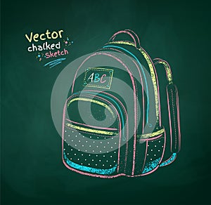 Color chalk drawn illustration of school bag