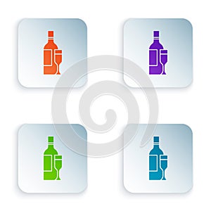 Color Champagne bottle with glass icon isolated on white background. Set colorful icons in square buttons. Vector photo