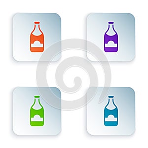 Color Champagne bottle icon isolated on white background. Merry Christmas and Happy New Year. Set colorful icons in