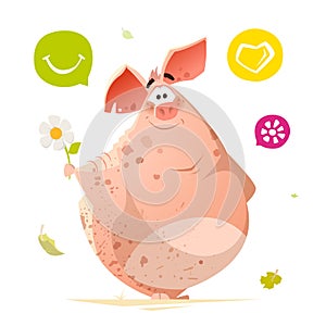 Color character design happy smile cute pig animal