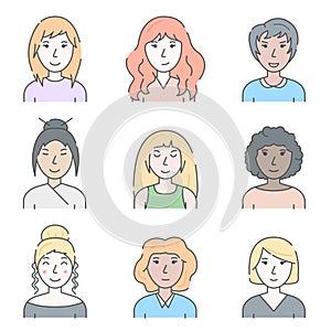 Color Character People Woman Concept Contour Linear Style. Vector