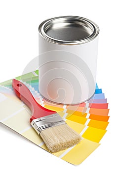 Color chart guide with brush and paint bucket