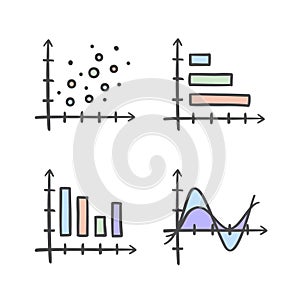 Color charts vector doodle simple icons set