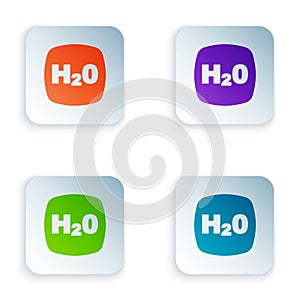 Color Chemical formula for water drops H2O shaped icon isolated on white background. Set colorful icons in square