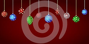 Color Christmas balls hanging vector ornaments background