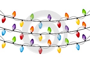 Color Christmas light bulbs on white