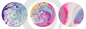 Color circle flow pour blots. Abstract background. Marble texture. Acrylic colors