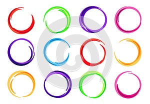 Color circles. Colorful round logo frame, circle swirl wave and vivid oval abstract swirling energy frames vector photo