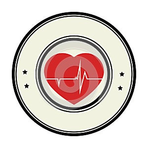 Color circular emblem with heart with line vital sign