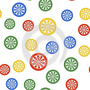 Color Classic darts board with twenty black and white sectors icon isolated seamless pattern on white background. Dart