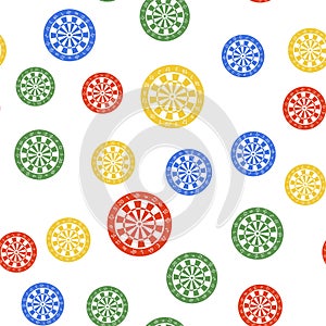 Color Classic darts board with twenty black and white sectors icon isolated seamless pattern on white background. Dart