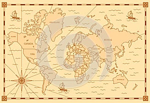 Color Classic Style of World Map with Thin Lines Elements. Vector