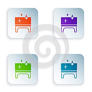 Color Clean wooden table icon isolated on white background. Set colorful icons in square buttons. Vector