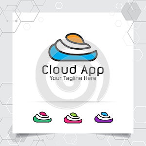 Color cloud logo vector design with concept of simple color line cloud. Cloud icon vector for business, app, cloud hosting and
