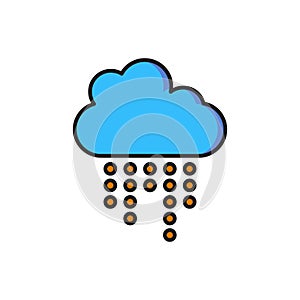 Color Cloud with rain icon isolated on white background. Rain cloud precipitation with rain drops. Flat filled outline photo