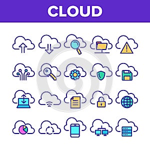 Color Cloud Service Sign Icons Set Vector