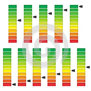 Color coded progress, level indicator with units. Vector illustartion