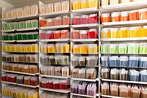 a color-coded system for categorizing piles of documents and files