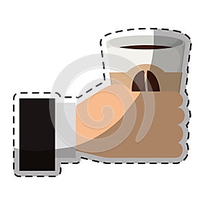 Color coffee cuppa in the hand icon