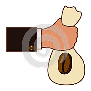 Color coffee sack in the hand icon