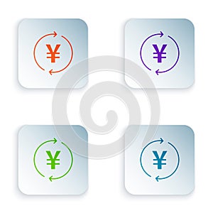 Color Coin money with Yen symbol icon isolated on white background. Banking currency sign. Cash symbol. Set colorful