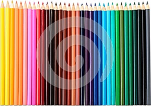 Row of colorful pencils on white