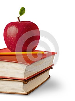 Red Apple and Pencil on Books