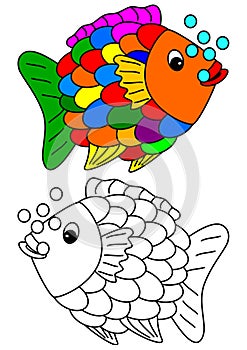 Color coloring book for young children - colorful fish