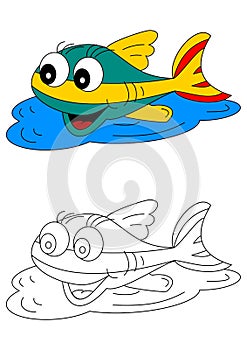 Color coloring book for young children - colorful fish