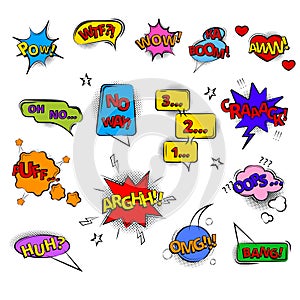 Color Comic Speech Bubbles Signs Thin Line Set. Vector
