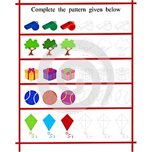 Color and Complete the pattern, Worksheet for kids