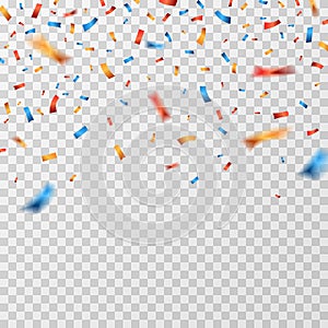 Color confetti. Falling confetti ribbons isolated. Party celebration, carnival surprise and fiesta vector background