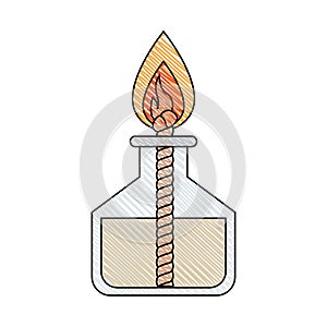 Color crayon stripe image of laboratory lighter with rope and flame