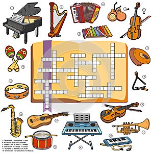 Color crossword, game for children about music instruments