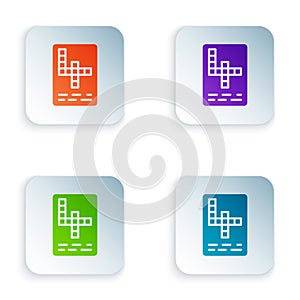 Color Crossword icon isolated on white background. Set colorful icons in square buttons. Vector