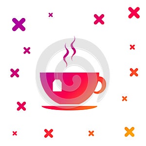 Color Cup with tea bag icon isolated on white background. Gradient random dynamic shapes. Vector