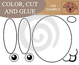 Color, cut, glue the image of face dog. Educational game for chi