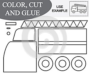 Color, cut and glue image of fire escape car. Educational game for children