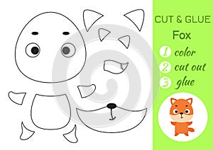 Color, cut and glue paper little fox. Cut and paste crafts activity page. Educational game for preschool children. DIY