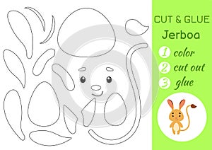 Color, cut and glue paper little jerboa. Cut and paste crafts activity page. Educational game for preschool children. DIY