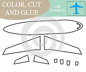 Color, cut and glue to create the image of airplane air transport. Game for children.