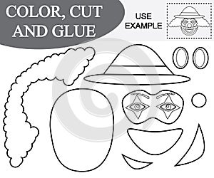 Color, cut and paste the image of face of clown.