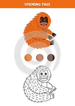 Color cute cartoon orangutan. Worksheet for kids.