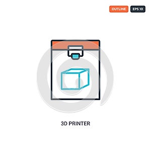 2 color 3d printer concept line vector icon. isolated two colored 3d printer outline icon with blue and red colors can be use for