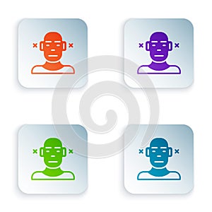 Color Deafness icon isolated on white background. Deaf symbol. Hearing impairment. Set colorful icons in square buttons