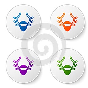 Color Deer antlers on shield icon isolated on white background. Hunting trophy on wall. Set icons in circle buttons