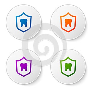 Color Dental protection icon isolated on white background. Tooth on shield logo. Set icons in circle buttons. Vector
