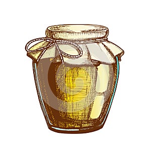 Color Designed Homemade Jam Glass Bottle Closeup Vector