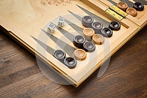 Color detail of a Backgammon game with two dice